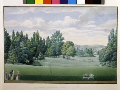 Park view, with the aqueduct of Marly in the distance, taken from the Château de Malmaison. Based on Garneray watercolour.