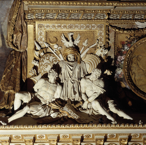 The Captives of Asia (1663 - 1665). Sculpture by Francois Girardon (1628 - 1715). Ceiling of the Galerie d'Apollon at the Musee du Louvre in Paris.