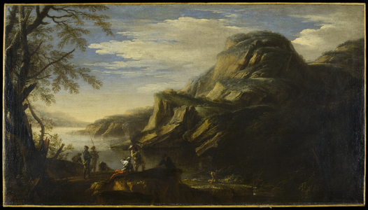 Rocky Landscape with Figures (oil on canvas)