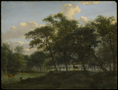 Wooded Park Landscape with Deer, c.1690-1700 (oil on panel)