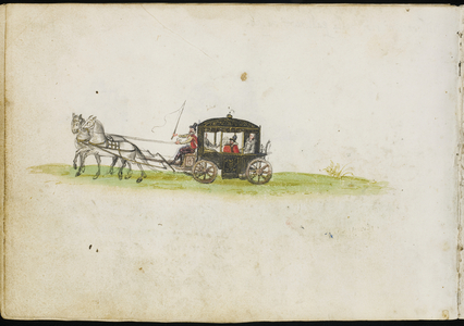 Laing MS III 283, fol.158v, Horse-drawn carriage, from the 'Album Amicorum' of Michael van Meer, c.1614-15 (w/c on paper)
