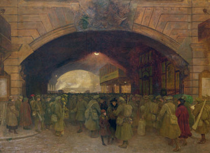 Victoria Station, Troops Leaving for the Front (oil on canvas)