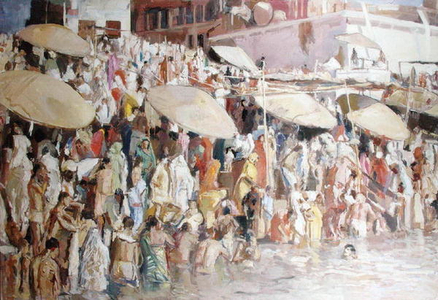 Bathers, Benares (oil on canvas)