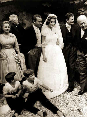 Wedding of Prince Alfonso Hohenlohe with Ira Furstenberg, Venice, 1955 (b/w photo)