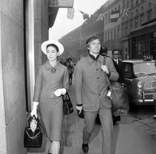 Rudolf Nureyev and Margot Fonteyn in the streets of Milan, Italy, 1965 (b/w photo)