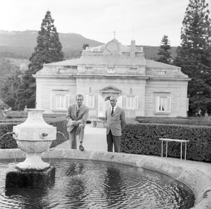 Prince Juan Carlos of Spain with the marquis of Mondejar, Madrid, Spain, 1960 (b/w photo)