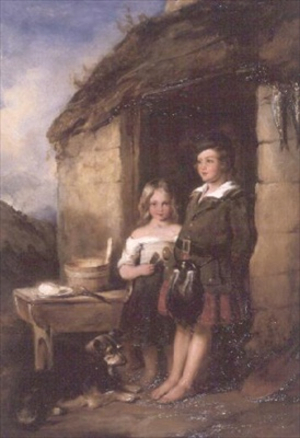Highland Children at the door of a Bothy, 1846 (board)