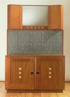 Washstand, c.1917 (mahogany inlaid with mother-of-pearl and green erinoid, with glass backplate)