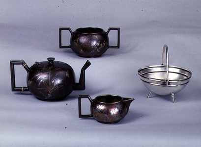 Lustre ware tea service and electro-plated nickel silver dish