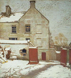 Courtyard in Snow, Sutton Veny, 1927 (oil on board)
