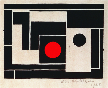abstract with a red circle 1938 linocut
