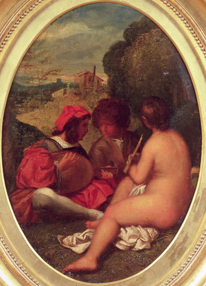 Le Concert Champetre, after Titian (oil on canvas on board)