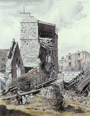 Bomb Damaged Church, 1946 (watercolour over pencil on paper)