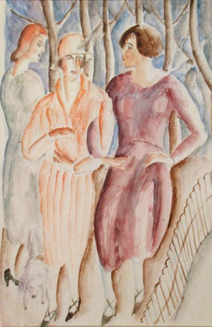 French Girls, c.1926 (watercolour over pencil on paper)