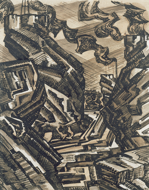 Black Country Drawing: Steel Works, 1919 (ink and w/c)