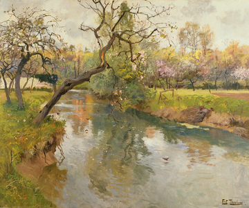 French River Landscape with a Flowering Tree