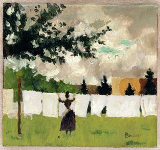 Femme Etendant du Linge, c.1892 (oil on paper on panel)