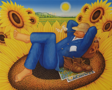 Van Gogh's Sunflowers, 1998 (oil and tempera on panel)