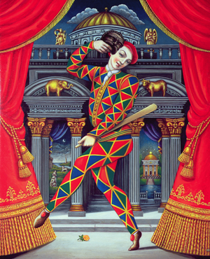Harlequin at the Gates of Horn and Ivory, 2007 (oil and tempera on panel)