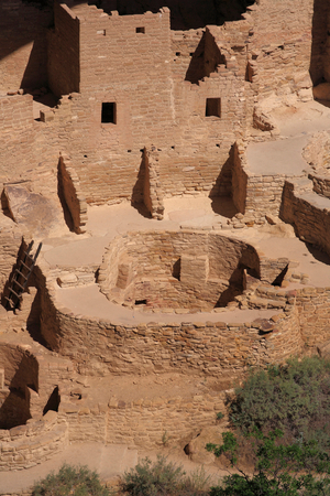 Mesa Verde, Cliff Palace - Kivas and Wrodyte Habitations of Ancient American Civilization Anasazi or Ancestral People Pueblo, 12th - 14th century - Cliff Dwelling, Mesa Verde National Park, Colorado, USA (USA), UNESCO Site