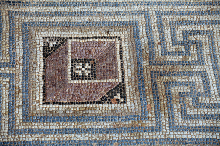 Geometrical panel Roman Mosaic from the house of Eustolios Kourion (Curium), Greco-Roman and Christian archological site Cyprus