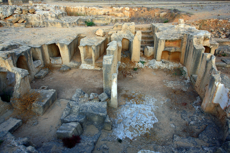 Tombs of the Kings, Remains of the atrium of tomb 6, Early Ptolemaic necropolis in a Hellenistic Doric style, dating from 300 BC, The necropolis was continuously used as a burial area during the Hellenistic and Roman periods (3rd century BC-beginning of 4th century AD) Paphos, Cyprus - Remains of the atrium of Tomb 6 of the Necropolis of the Kings””, Ptolemaic Necropolis of Hellenistic style - Doric, Place that served as a cemetery during the Hellenistic and Roman periods and place of refuge for the first Christian during the persecutions, UNESCO site, 3rd century BC - 3rd century AD, Paphos, Cyprus,