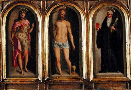 Christ with St. Benedict and John the Baptist, early 16th century (oil on panel)