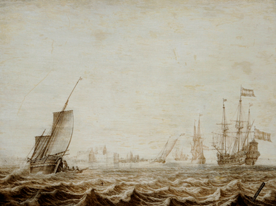 A Wijdschip Lowering Sail in a Choppy Sea, mid-17th century (oil on panel)