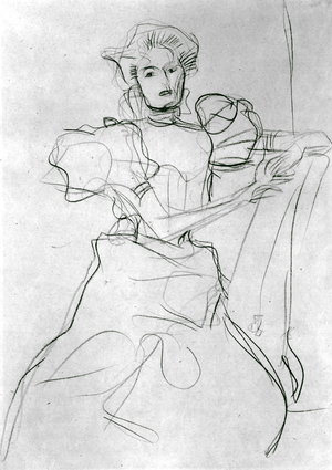 Seated Woman - Study for a portrait of Sonja Knips, c.1898 (blue crayon on paper) (b/w photo)