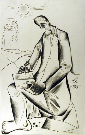 Poet in a Landscape, 1945 (conte crayon on paper) (b/w photo)
