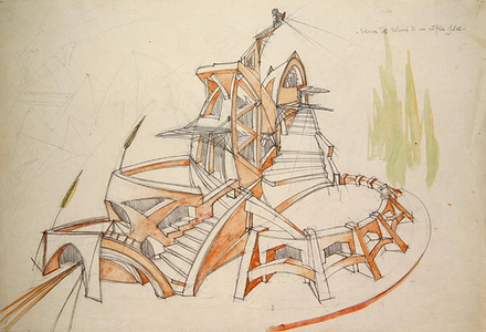 Search for volume in an isolated building, 1919 (pencil & w/c on paper)