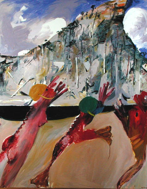 Panel 2, Pulpit Rock, Bathers and Muzzled Dog, 1985 (oil on canvas) (see 153043, 153045, 153046)