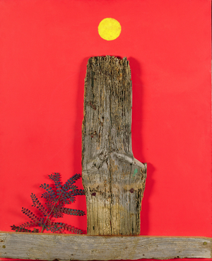 Red Forest, 1970 (wood, nails & plastic, mounted on oil on canvas)