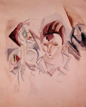 Woman and still life, c.1917 (watercolour and pencil on paper)