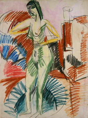 Standing Female Nude, in a Tub, 1914 (pastel on paper)