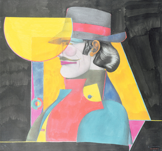 Profile of a Man with a Hat and Red Band, 1969 (gouache on paper)