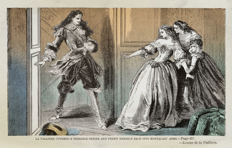 “The Viscount of Bragelonne” by Alexandre Dumas (1803-1870) father: the encounter between the Viscount of Bragelonne and Mrs of La Valliere and Montalais, 19th century engraving