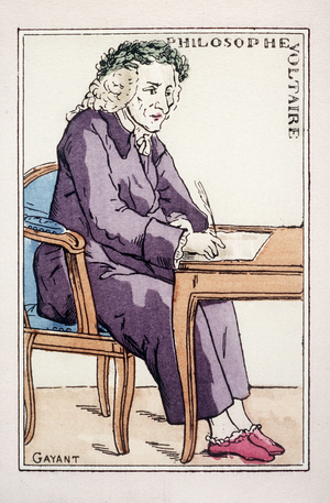 Map of Philosophers: representation of Voltaire (1694-1778) in a revolutionary game of Gayant.