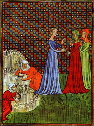 Ruth from a miniature of The Bible of Sens, from the 14th century.