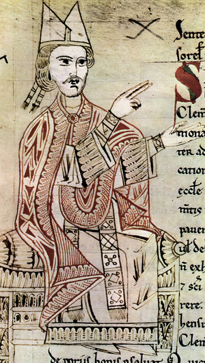 Representation of Pope Gregory VII (1073-1085), Hildebrand, Tuscan monk. He was in conflict with the German Emperor Henry IV. Miniature of the 12th century.