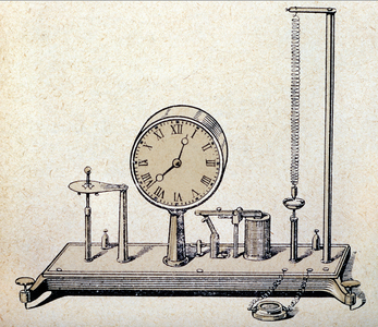 Seismograph: instrument to record the amplitude of the shaking of an earthquake. Engraving of a treatise on the telluric phenomena, 1915.