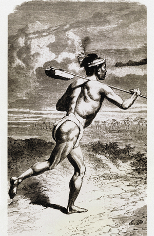 Post: a courier responsible for transmitting mail to Japan in the period prior to opening Japan to the West. 19th century engraving