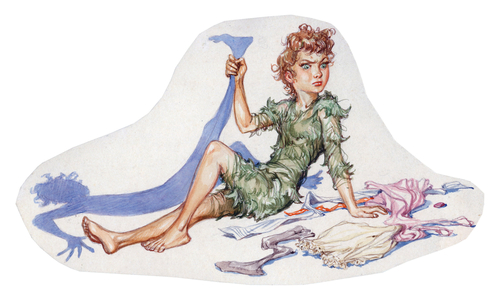 “Peter Pan captures his own shadow” for “Peter Pan” by James Matthew Barrie (JM or J. M. Barrie, 1860-1937) 1909-1910.
