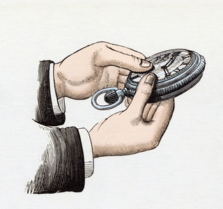 A gusset watch. 19th century engraving