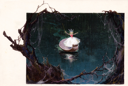 The fee of the Lilas arriving on a shell in “La belle au bois dormant” by Charles Perrault -