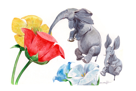 Elephant Seeking Flower Nectar - Illustration for “Through the Looking-Glass, and What Alice Found There) by Lewis Carroll (1832-1898) 1959 Private Collection