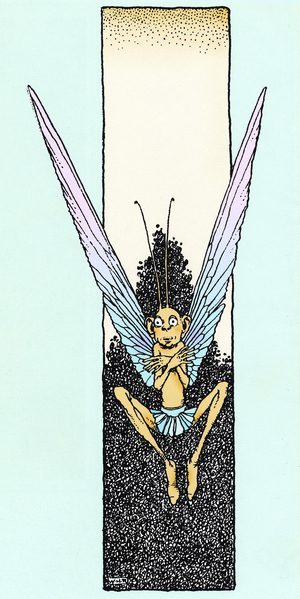 An Elf depicted in Act V of “Dream for a Summer Night” by William Shakespeare (1595), drawing by W. Heat Robinson, Illustrated Edition of 1914, Constable.