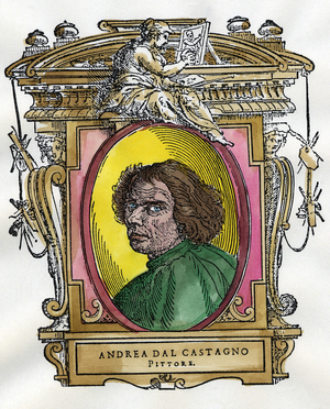 Portrait du peintre Andrea Del Castagno (v. 1410 - 1457). Recueil de biographies de peintres et de sculpteurs de Giorgio Vasari.