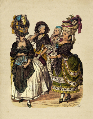French fashion from the end of the 18th century. Board from “The History of Fashion”, late 19th century.