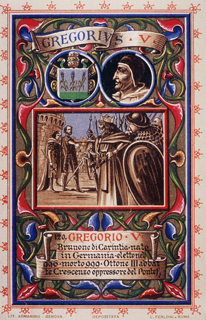 Portrait of Pope Gregory V (996-999). Chromolithography of 1903.